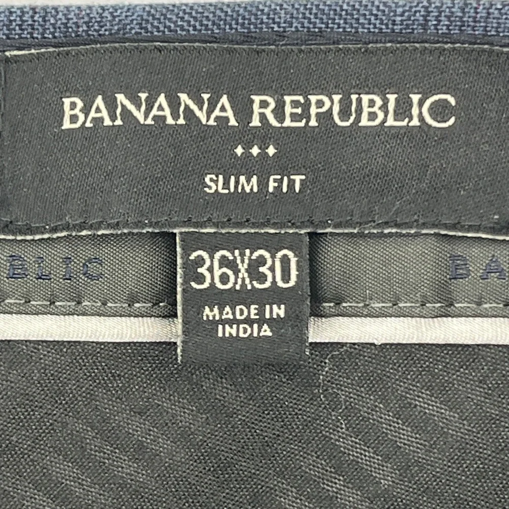 Banana Republic Mens Blue Plaid Slim Fit Dress Pants 36x30 Glen Check Trousers